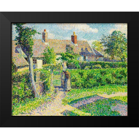 Peasants houses, Eragny Black Modern Wood Framed Art Print by Pissarro, Camille