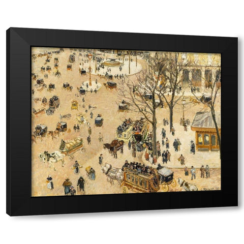 La Place due Theatre Francais Black Modern Wood Framed Art Print by Pissarro, Camille