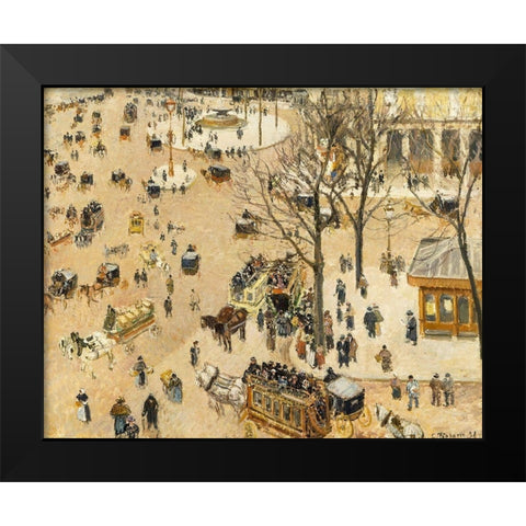 La Place due Theatre Francais Black Modern Wood Framed Art Print by Pissarro, Camille