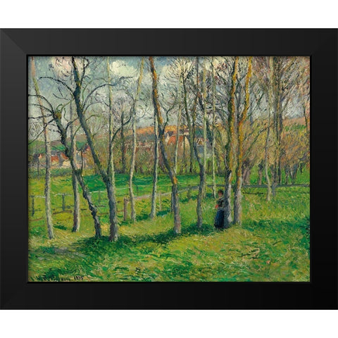 Prairie de Bazincourt Black Modern Wood Framed Art Print by Pissarro, Camille