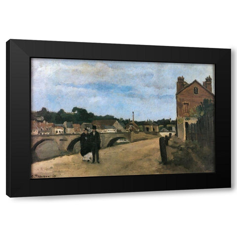 View of Pontoise Black Modern Wood Framed Art Print by Pissarro, Camille