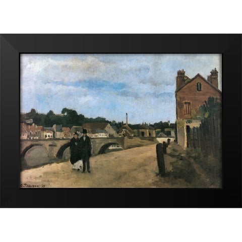 View of Pontoise Black Modern Wood Framed Art Print by Pissarro, Camille