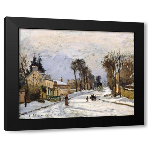 Road to Versailles at Louveciennes. The Snow Effect Black Modern Wood Framed Art Print with Double Matting by Pissarro, Camille