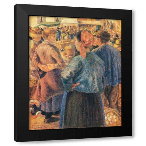 The Poultry Market, Pontoise Black Modern Wood Framed Art Print with Double Matting by Pissarro, Camille