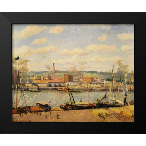 View on the cotton mill of Oiseel near Rouen Black Modern Wood Framed Art Print by Pissarro, Camille