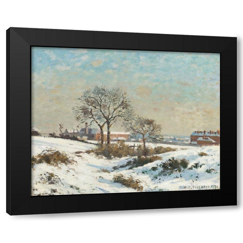 Snowy Landscape at South Norwood Black Modern Wood Framed Art Print with Double Matting by Pissarro, Camille