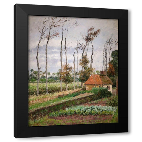 Landscape at Varengeville, Gray Weather Black Modern Wood Framed Art Print with Double Matting by Pissarro, Camille