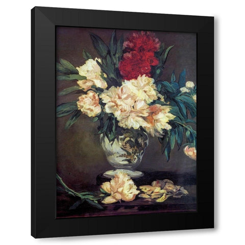 Vase of Peonies Black Modern Wood Framed Art Print with Double Matting by Manet, Edouard
