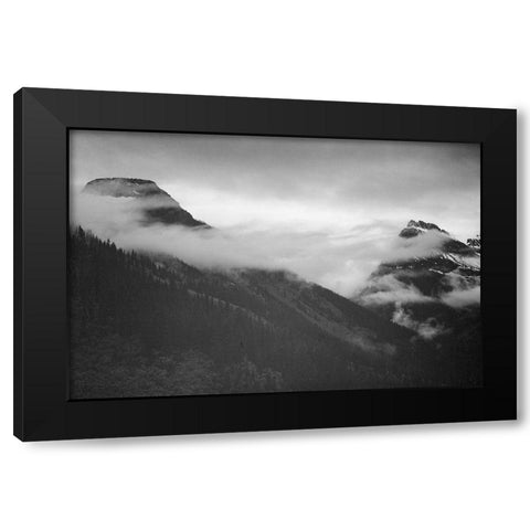 Mountain partially covered with clouds-Glacier National Park-Montana Black Modern Wood Framed Art Print with Double Matting by Adams, Ansel