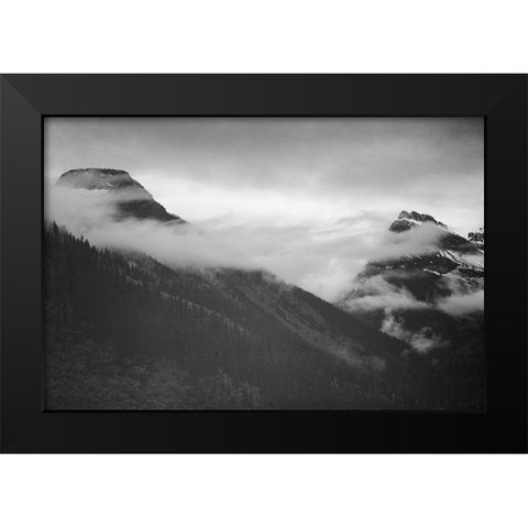 Mountain partially covered with clouds-Glacier National Park-Montana Black Modern Wood Framed Art Print by Adams, Ansel