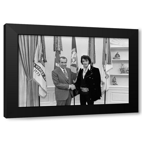 Elvis Presley meeting Richard Nixon Black Modern Wood Framed Art Print with Double Matting by Atkins, Ollie