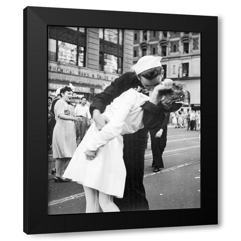 New York City celebrating the surrender of Japan Black Modern Wood Framed Art Print with Double Matting by Jorgensen, Victor