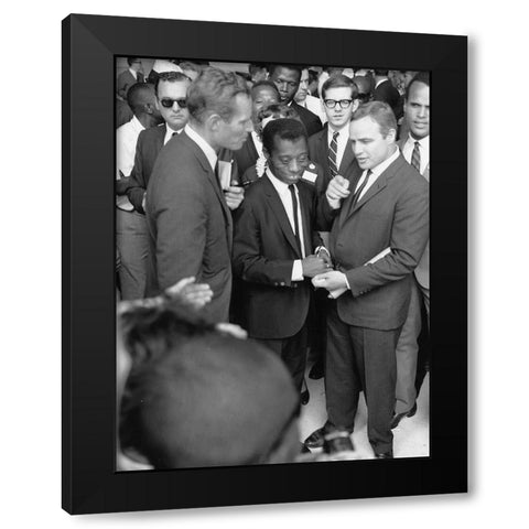 Heston Baldwin Brando Civil Rights March 1963 Black Modern Wood Framed Art Print by U.S. Archives