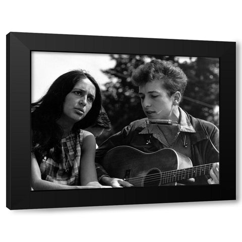 Joan Baez and Bob Dylan at the Civil Rights March in Washington-D.C 1963 Black Modern Wood Framed Art Print with Double Matting by Scherman, Rowland