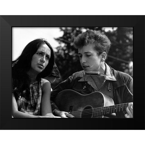 Joan Baez and Bob Dylan at the Civil Rights March in Washington-D.C 1963 Black Modern Wood Framed Art Print by Scherman, Rowland