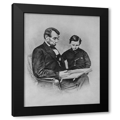 President Abraham Lincoln and Tad Lincoln Black Modern Wood Framed Art Print with Double Matting by U.S. Archives