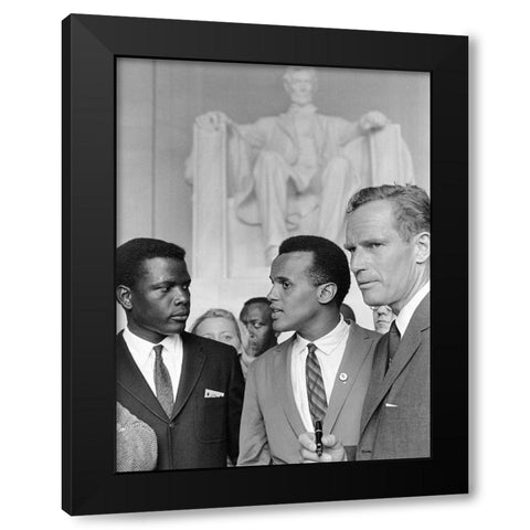 Poitier Belafonte Heston Civil Rights March 1963 Black Modern Wood Framed Art Print by U.S. Archives