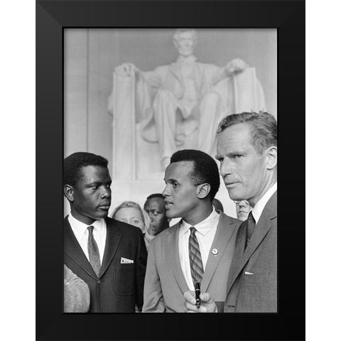 Poitier Belafonte Heston Civil Rights March 1963 Black Modern Wood Framed Art Print by U.S. Archives