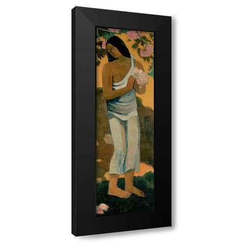 Tahitian Woman With Blossom Black Modern Wood Framed Art Print by Gauguin, Paul