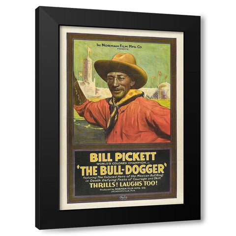 Bill Pickett The Bull-Dogger Black Modern Wood Framed Art Print by Vintage Poster