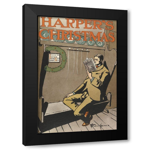 Harpers Christmas 1897 Black Modern Wood Framed Art Print by Penfield, Edward