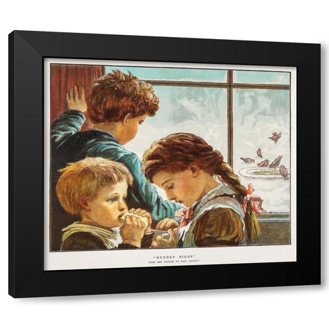 Hungry Birds Black Modern Wood Framed Art Print with Double Matting by Christmas Number of The Graphic