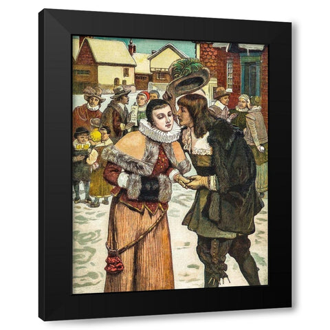 New Years Day in Old New York Black Modern Wood Framed Art Print with Double Matting by Christmas Number of The Graphic