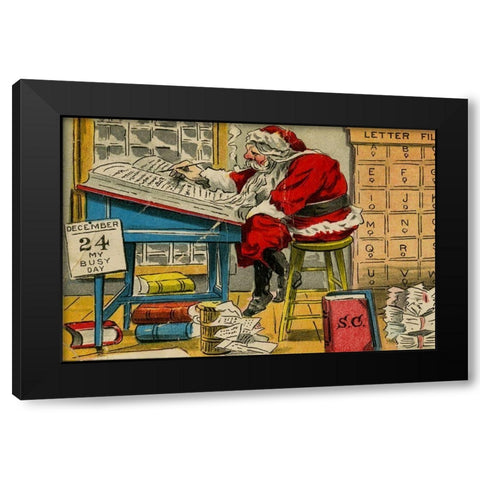 Christmas postcard Black Modern Wood Framed Art Print with Double Matting by Indiana State Library