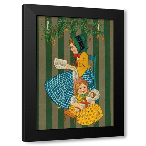 Christmas postcard with two seated girls Black Modern Wood Framed Art Print by Missouri History Museum