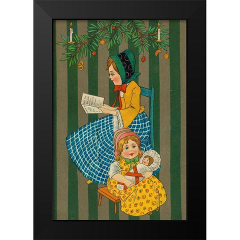 Christmas postcard with two seated girls Black Modern Wood Framed Art Print by Missouri History Museum