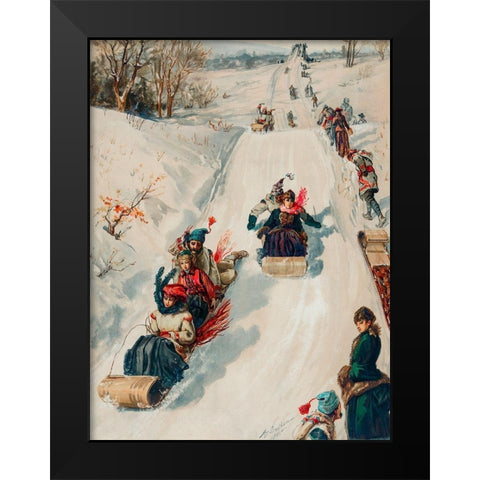 Tobogganing Black Modern Wood Framed Art Print by L. Prang & Co