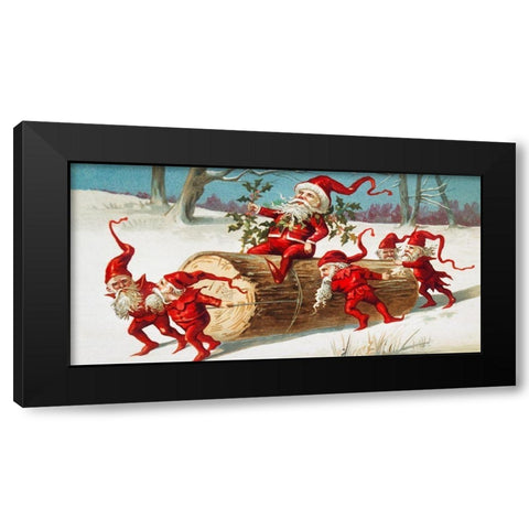 Santa elves sliding on a log Black Modern Wood Framed Art Print with Double Matting by Wallach, Miriam and Ira D