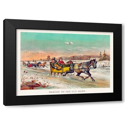 Waking up the old mare Black Modern Wood Framed Art Print with Double Matting by Currier & Ives
