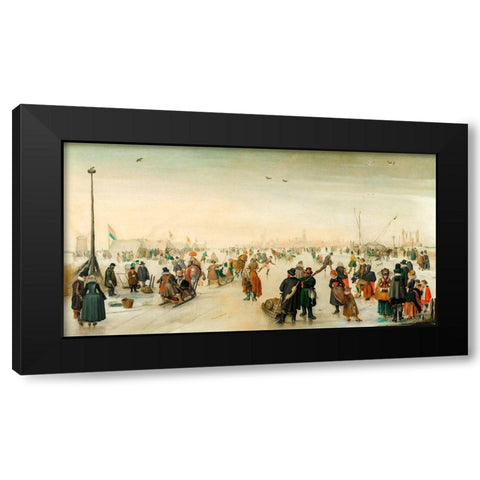 Enjoying the Ice near a Town Black Modern Wood Framed Art Print by Avercamp, Hendrick