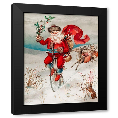 Santa Claus on a penny farthing Black Modern Wood Framed Art Print with Double Matting by Wallach, Miriam and Ira D
