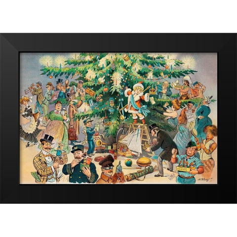 Christmas Tree Black Modern Wood Framed Art Print by J. Ottman Lithographic Company