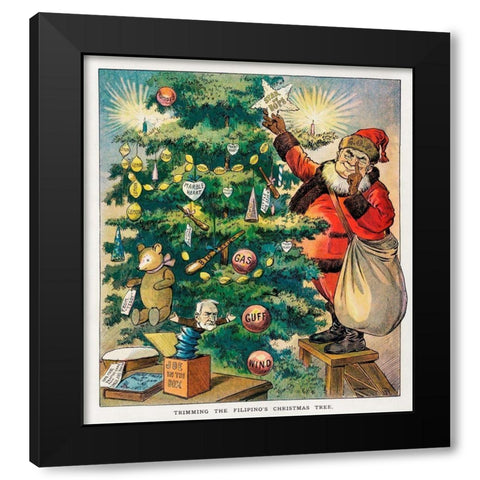 Trimming the Filipinos Christmas Tree Black Modern Wood Framed Art Print with Double Matting by J. Ottman Lithographic Company