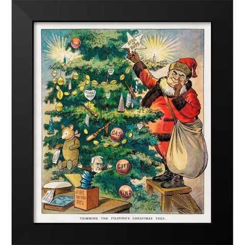 Trimming the Filipinos Christmas Tree Black Modern Wood Framed Art Print by J. Ottman Lithographic Company