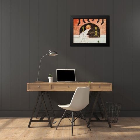 Vintage Christmas Poster Black Modern Wood Framed Art Print by F.A. Owen Pub. Co