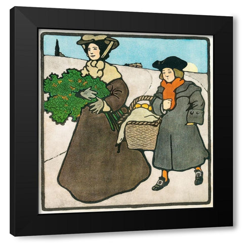 Vintage Christmas Card  Black Modern Wood Framed Art Print with Double Matting by Penfield, Edward