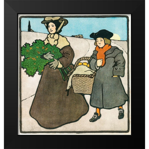 Vintage Christmas Card  Black Modern Wood Framed Art Print by Penfield, Edward