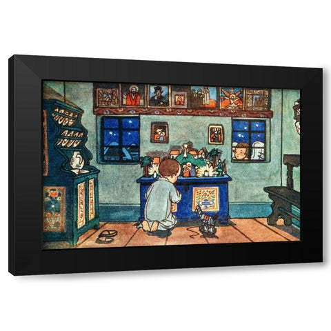 Boy Playing with Christmas Toys Black Modern Wood Framed Art Print with Double Matting by Guth, Zdenek