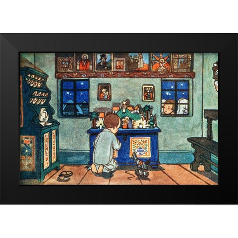 Boy Playing with Christmas Toys Black Modern Wood Framed Art Print by Guth, Zdenek