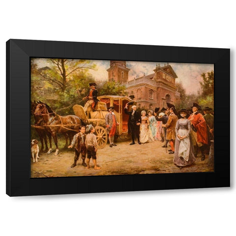 General Washington at Christ Church-Easter Sunday-1795 Black Modern Wood Framed Art Print with Double Matting by Ferris, Jean Leon Gerome