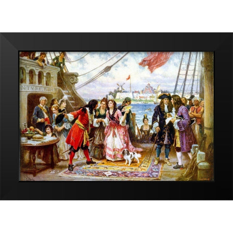 Captain Kidd in New York Harbor Black Modern Wood Framed Art Print by Ferris, Jean Leon Gerome