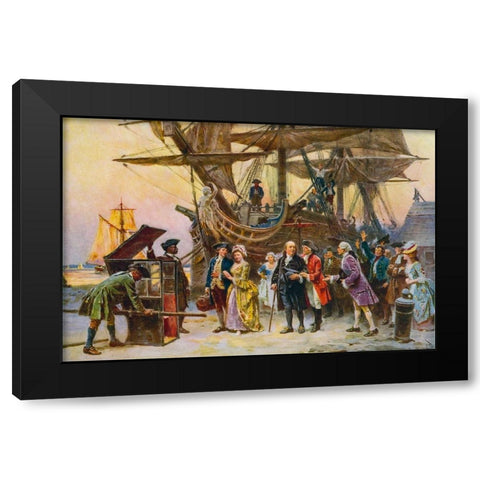 Franklins Return to Philadelphia-1785 Black Modern Wood Framed Art Print with Double Matting by Ferris, Jean Leon Gerome