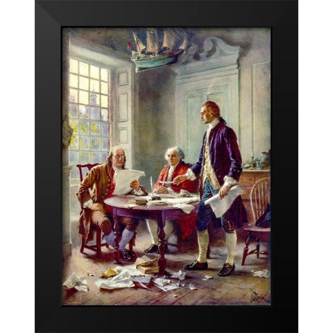 Writing the Declaration of Independence-1776 Black Modern Wood Framed Art Print by Ferris, Jean Leon Gerome