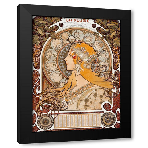 Zodiaque or La Plume Black Modern Wood Framed Art Print with Double Matting by Mucha, Alphonse