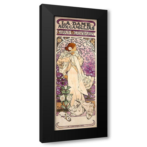 La dame-aux camelias-Sarah Bernhardt Black Modern Wood Framed Art Print with Double Matting by Mucha, Alphonse