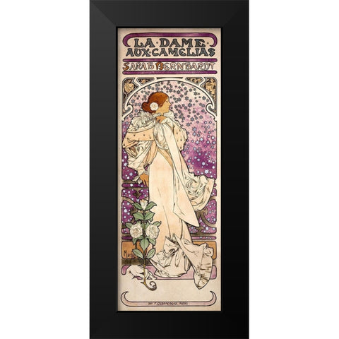 La dame-aux camelias-Sarah Bernhardt Black Modern Wood Framed Art Print by Mucha, Alphonse
